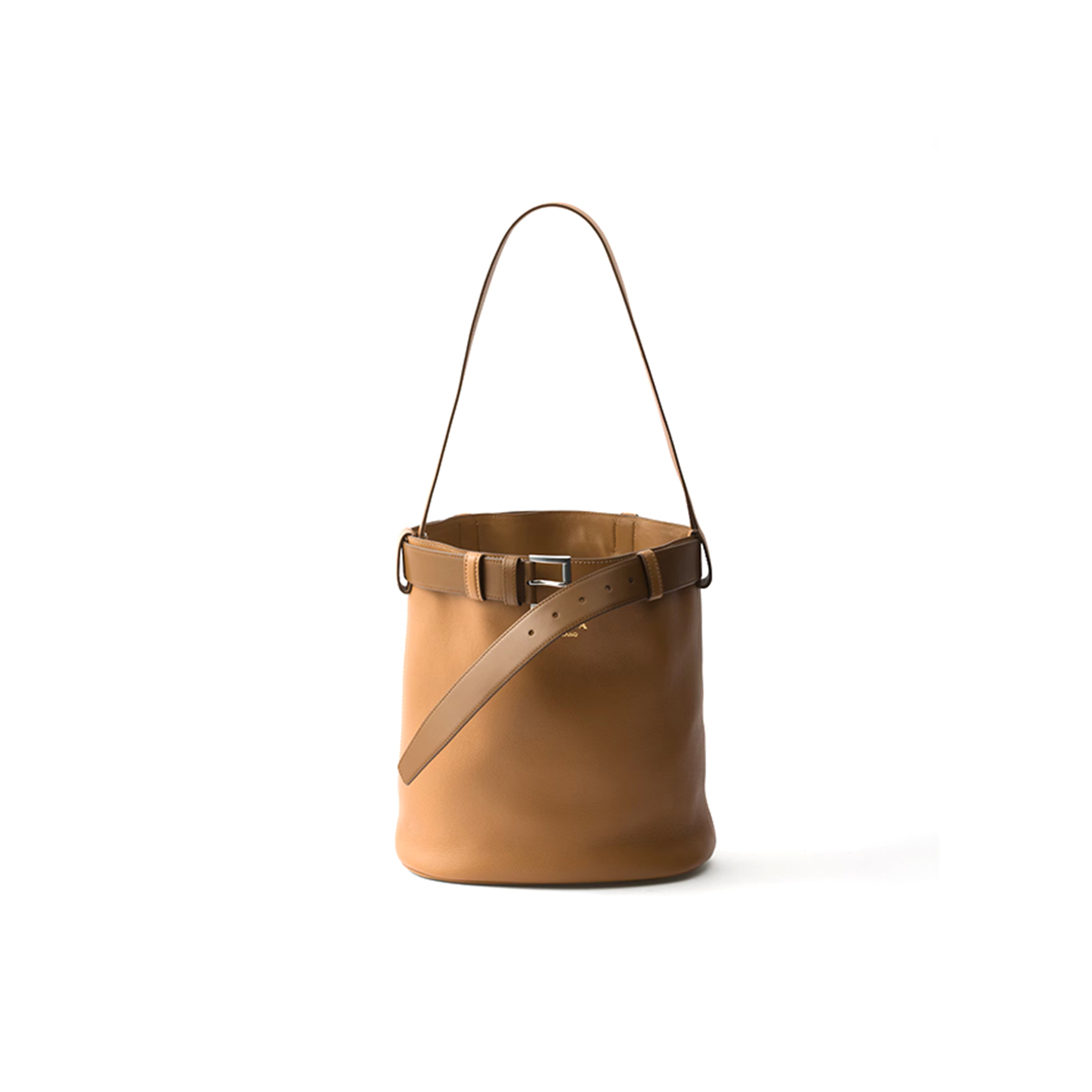 PRADA BUCKLE LEATHER BUCKET BAG WITH BELT 1BE085 (29*26.5*18cm) PRADA BUCKLE LEATHER BUCKET BAG WITH BELT 1BE085 (29*26.5*18cm)